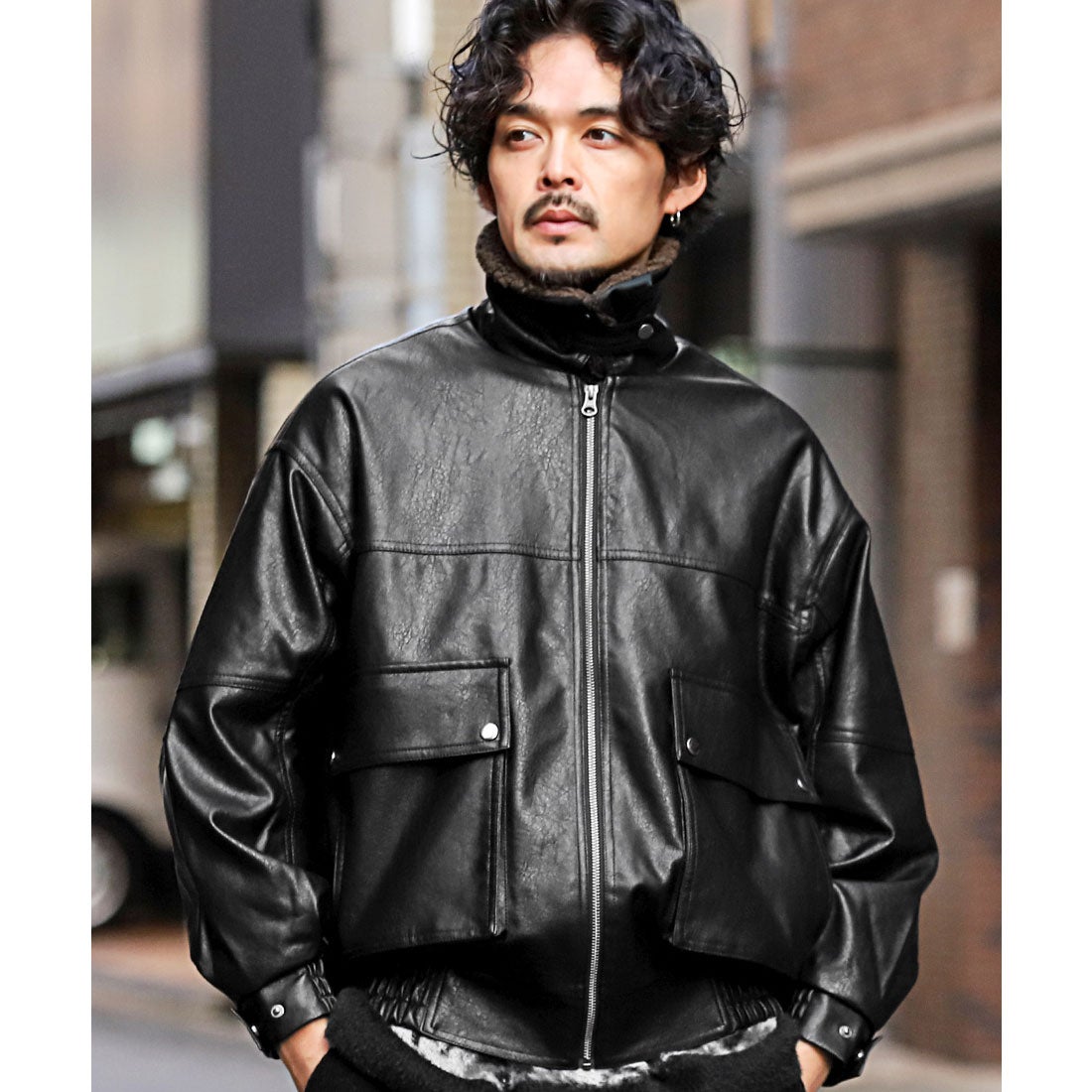 ラグスタイル LUXSTYLE ボアカラーフェイクレザーA2ブルゾン/A2