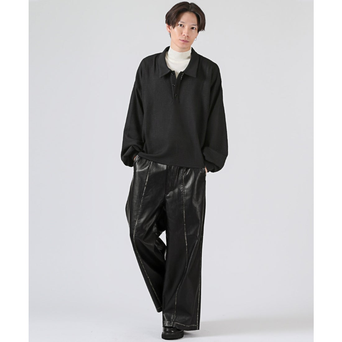 ラグスタイル LUXSTYLE ヴィンテージ加工PUレザーワイドパンツ/PU