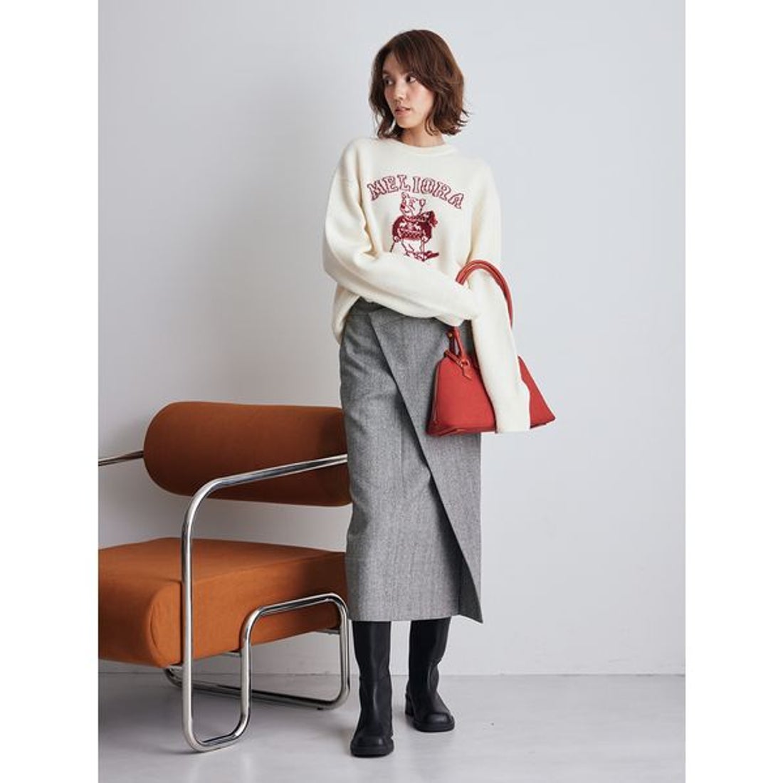 ミラ オーウェン Mila Owen アシメストレートスカート （GRY