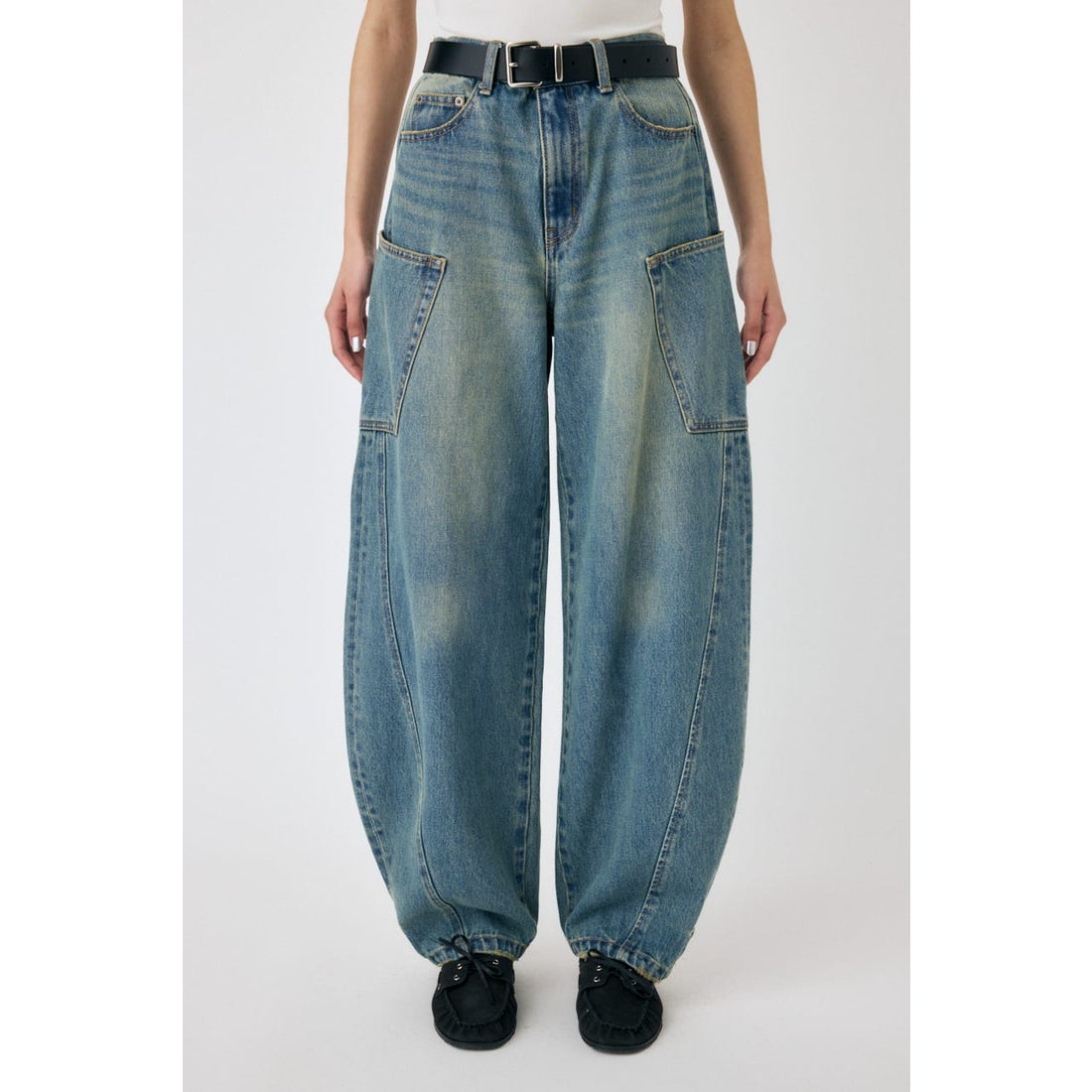 MOUSSY NARROWED HEM コクーンストレート BLU -ファッション通販