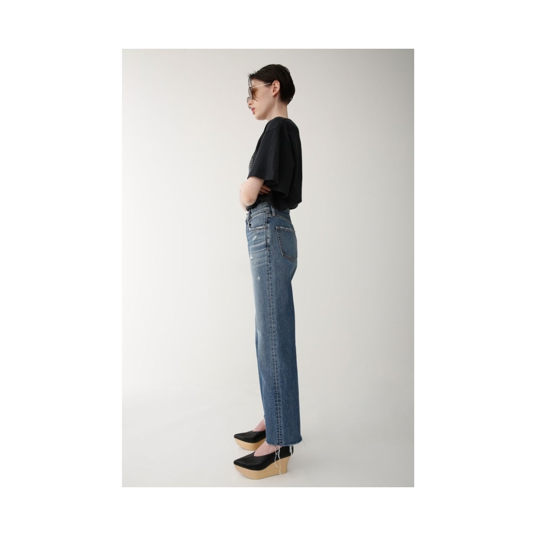 MOUSSY moussy ジャストウエストワイドストレート ブルー