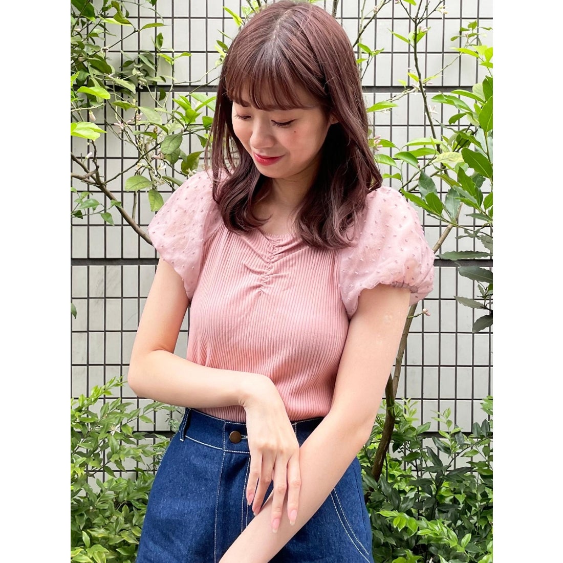 MAJESTIC LEGON ドットパフスリーブトップス（ピンク） -ファッション