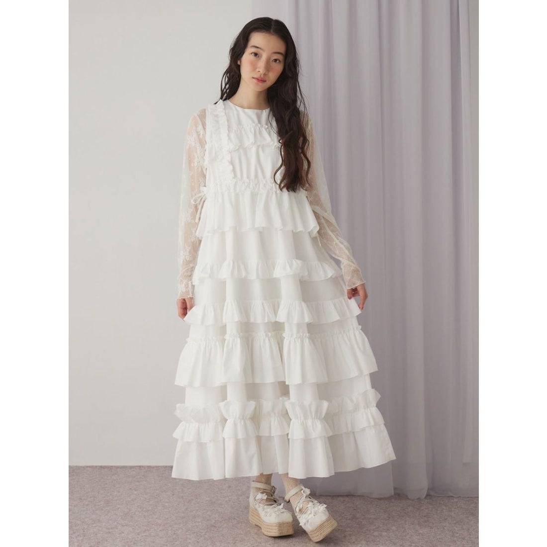 メリージェニー merry jenny フリルティアードワンピース （グレー
