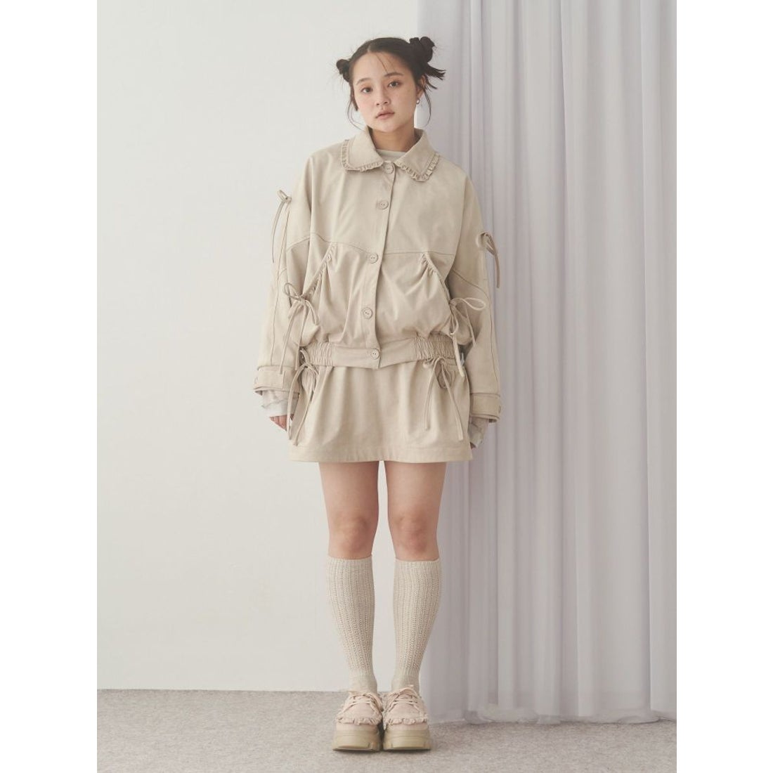 メリージェニー merry jenny ギャザーリボンフェイクスエード