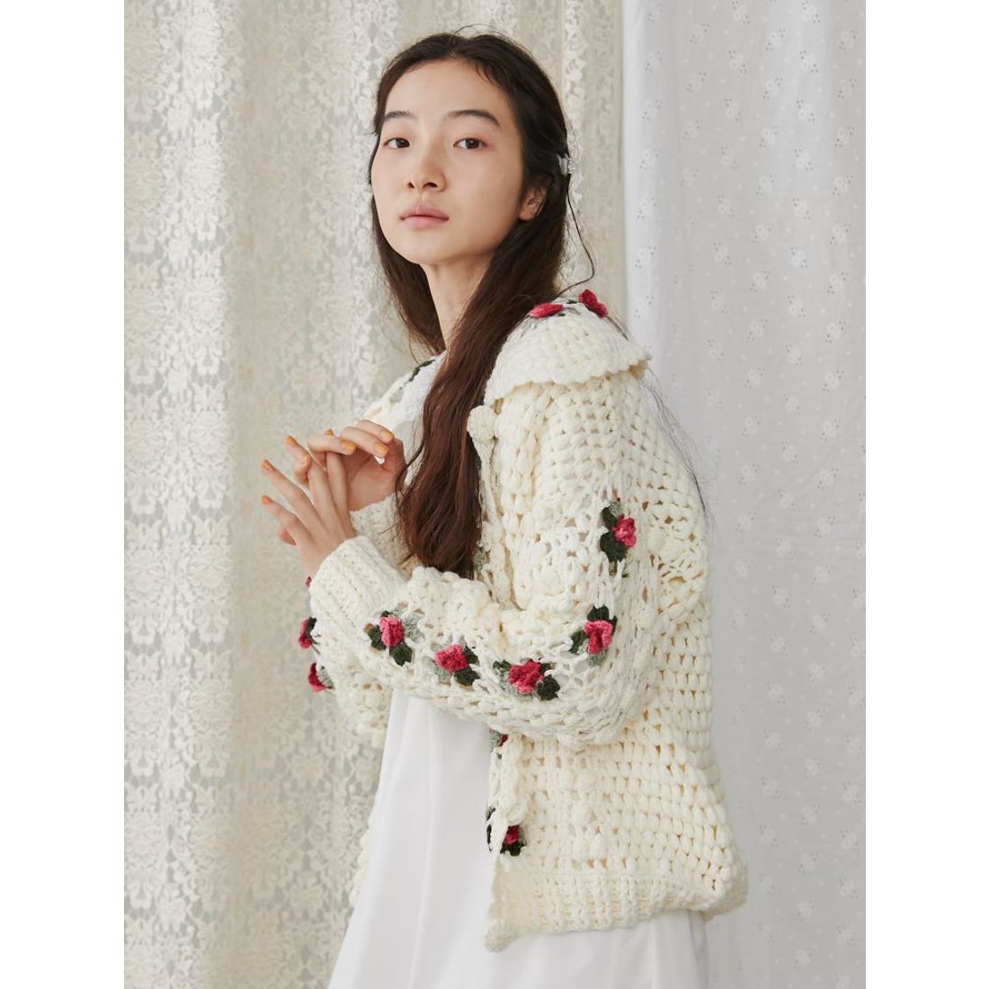 メリージェニー merry jenny クロシェカーディガン （オフホワイト