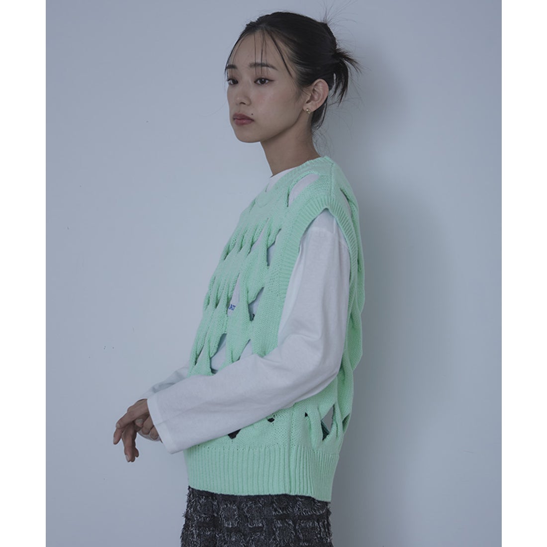 ミエット miette スラッシュケーブルニットベスト （ミントグリーン