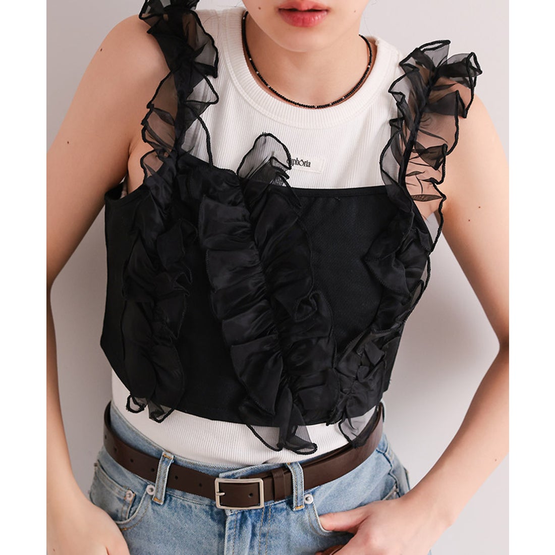 ミエット miette シアーフリルビスチェ （ブラック） - ファッション