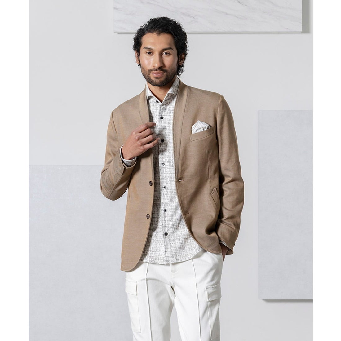 ミッシェルクランオム MICHEL KLEIN homme デニム調ノーカラー