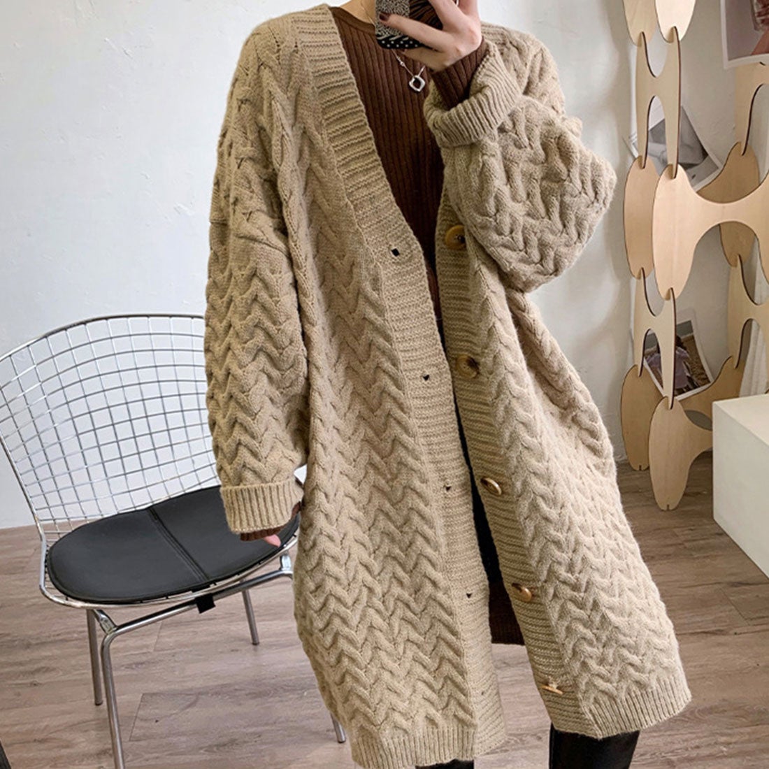 miniministore ケーブル編みニットカーディガンロング - ファッション