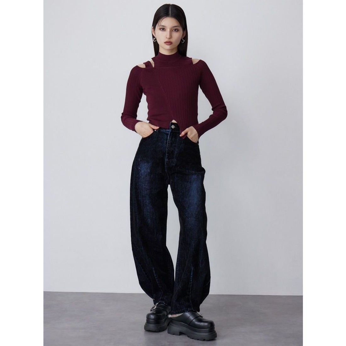 ムルーア MURUA フロッキーバレルレッグデニム【セット販売対象