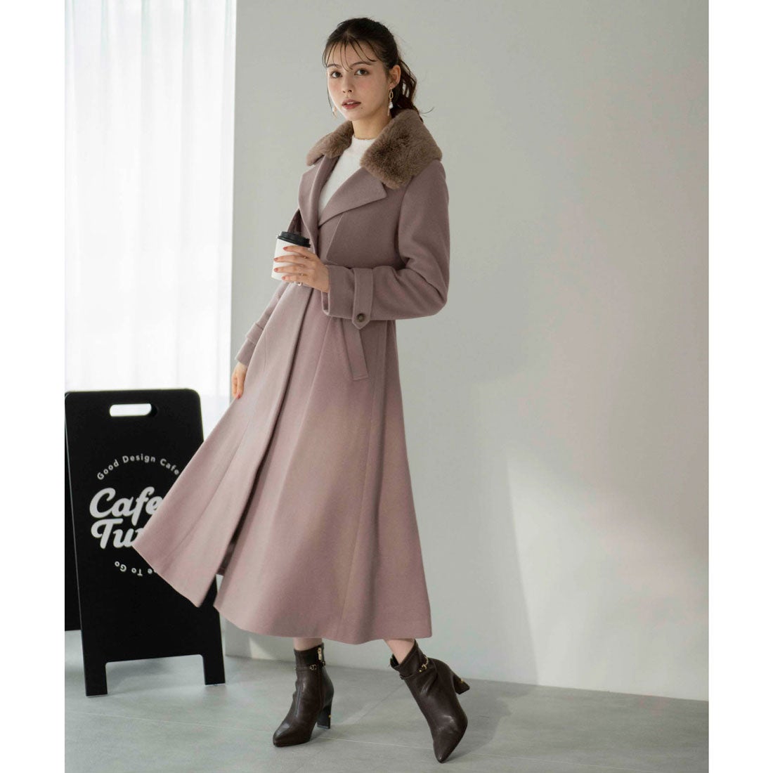 ノエラ NOELA ファー付マルチロングコート （ピンク） -ファッション