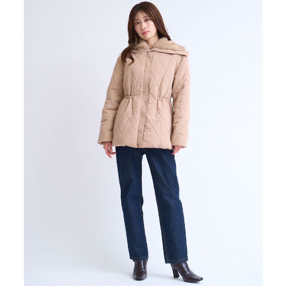 ノエラ NOELA ファー襟付き中綿コート （キャメル） - ファッション