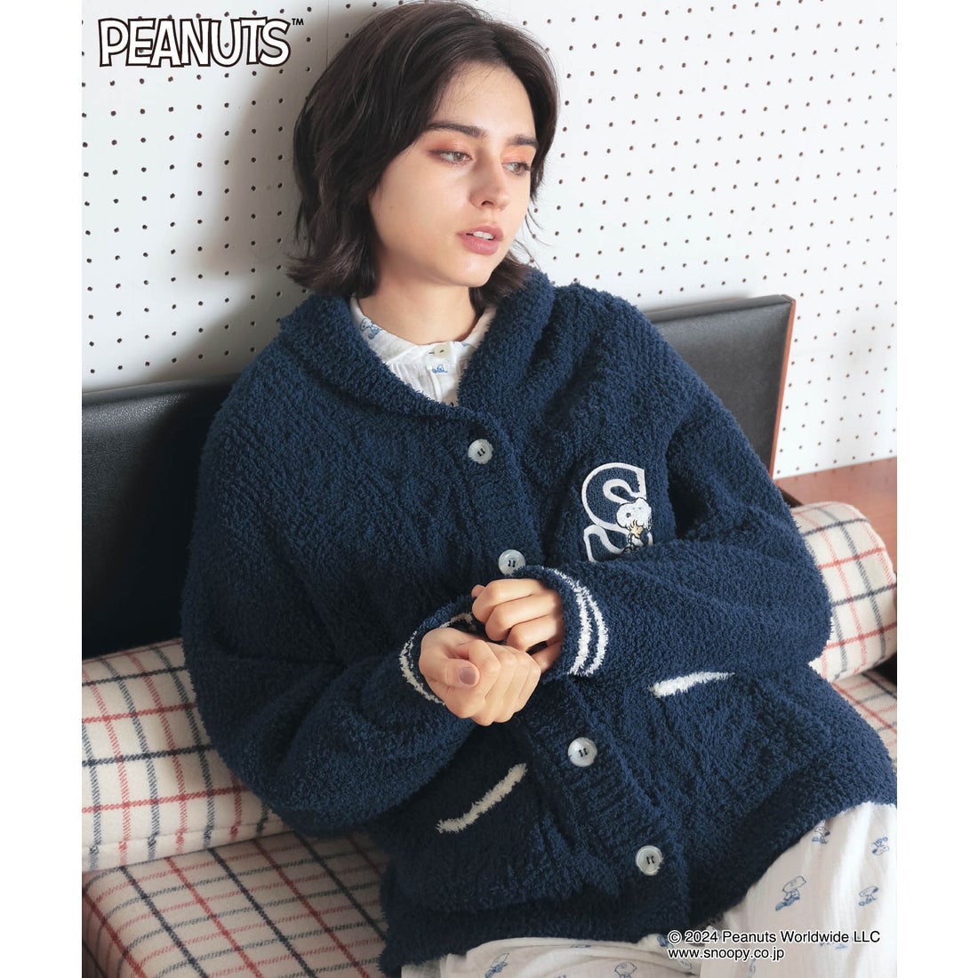 ナルエー Narue PEANUTS TMケーブルニットカーディガン （ネイビー