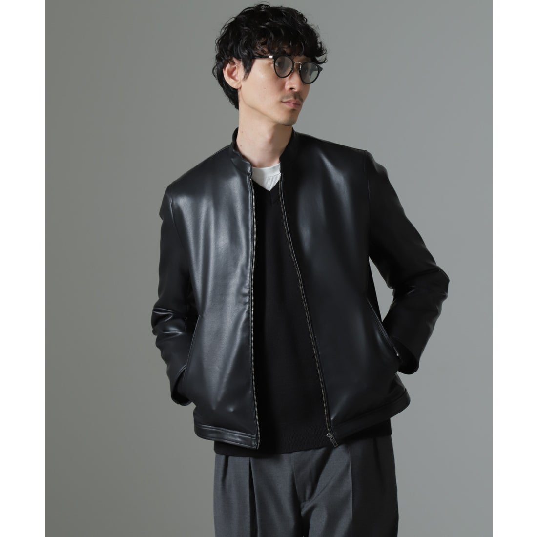 ナノ・ユニバース NANO universe フェイクレザーシングルライダース