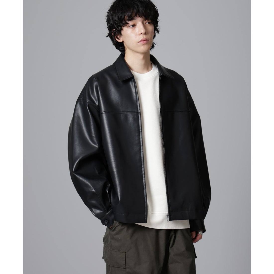ナノ・ユニバース NANO universe フェイクレザーオーバーブルゾン