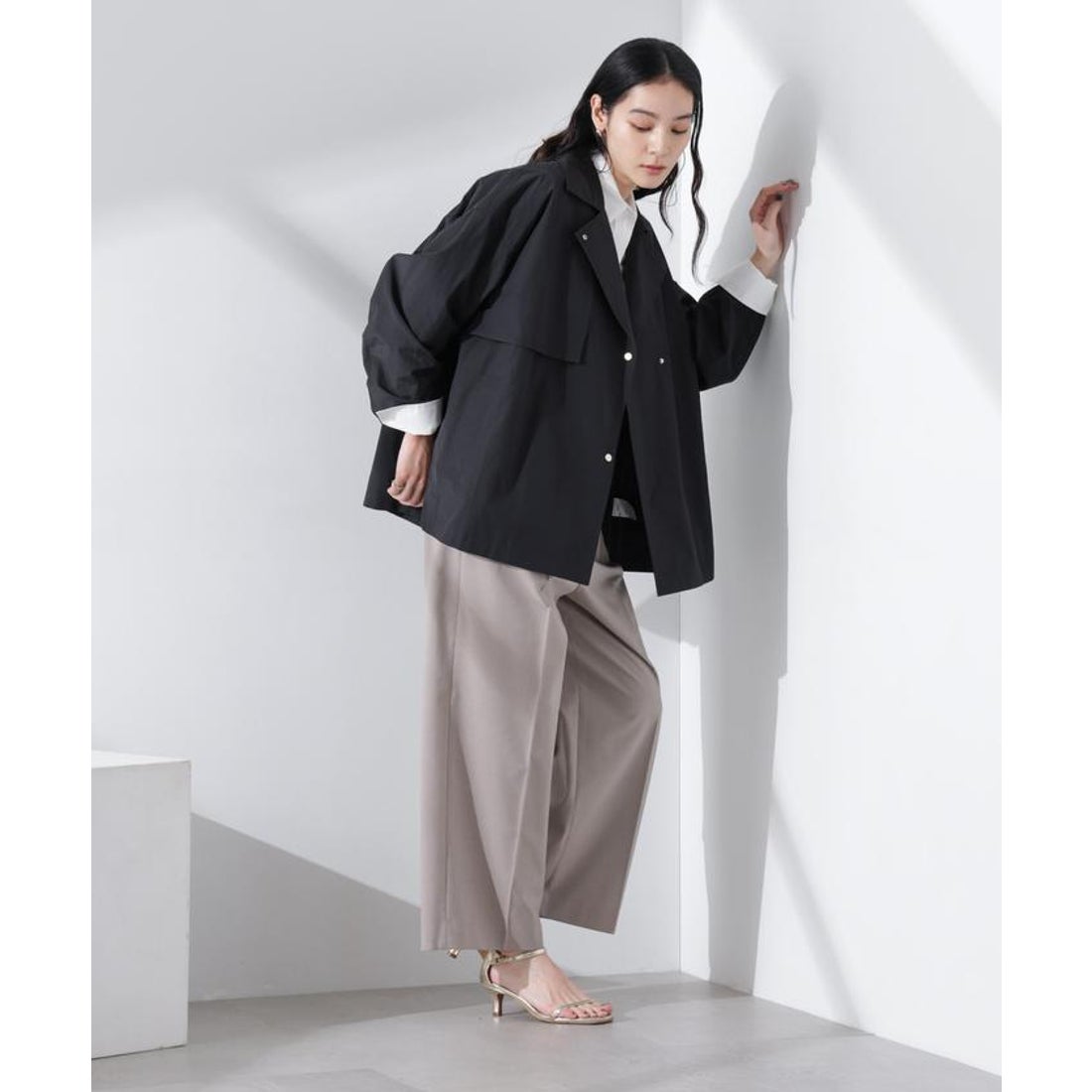 ナノ・ユニバース NANO universe ミドル丈ワイドラフトレンチ