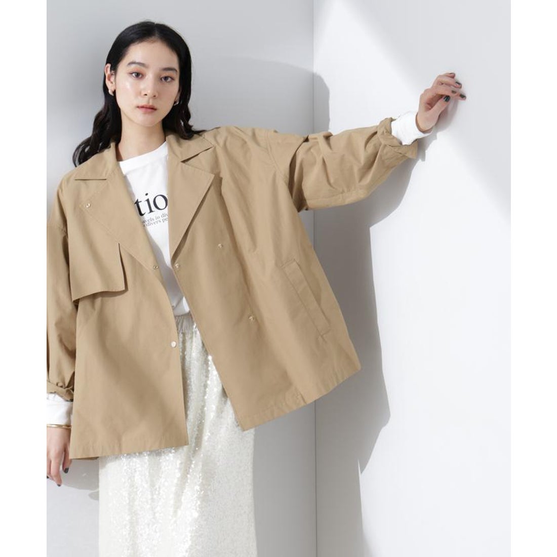 ナノ・ユニバース NANO universe ミドル丈ワイドラフトレンチ