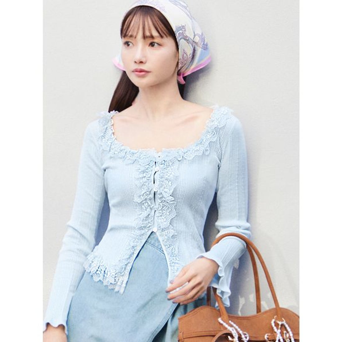 スナイデル SNIDEL Sustainableフリルニットプルオーバー （LBLU） -靴