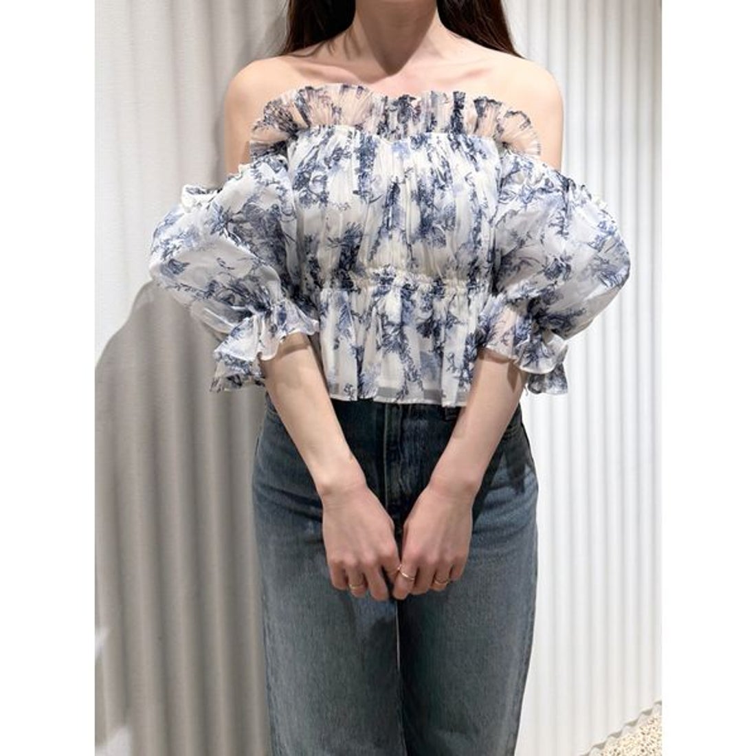 スナイデル SNIDEL ギャザーオフショルブラウス （GRY） -靴