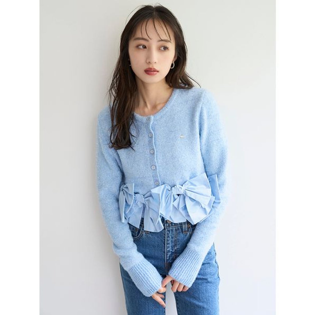 スナイデル SNIDEL リボンモチーフカーディガン （IVR） -ファッション