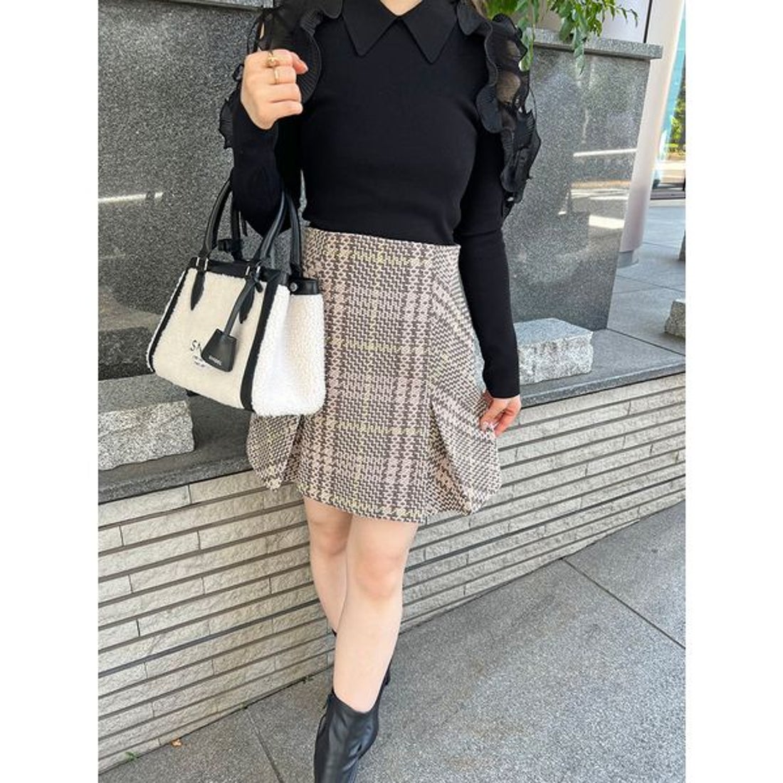 スナイデル SNIDEL Sustainableロービングチェックミニスカート （PNK