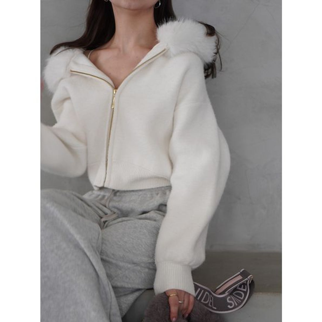 スナイデル SNIDEL Sustainableファー付きニットパーカー （PNK