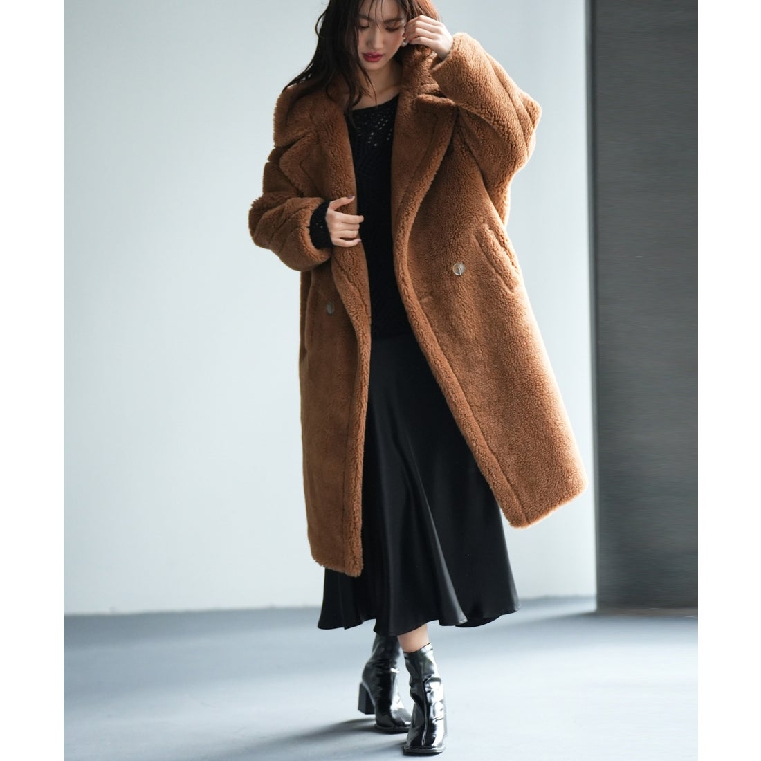 セゾンドパピヨン SAISON DE PAPILLON ロングボアコート （ブラウン