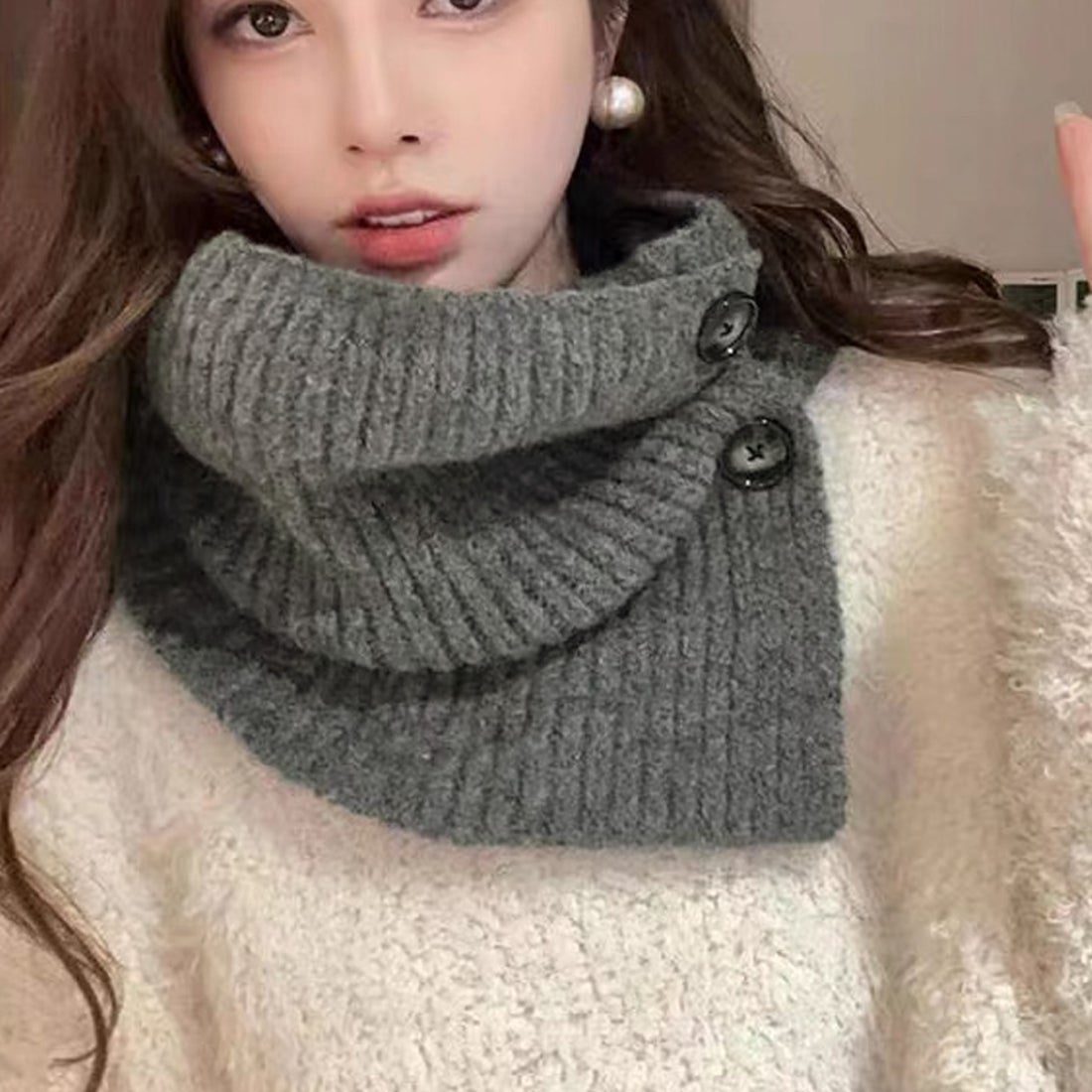 ショッピングゴー shoppinggo ネックウォーマー ボタン付き ニット