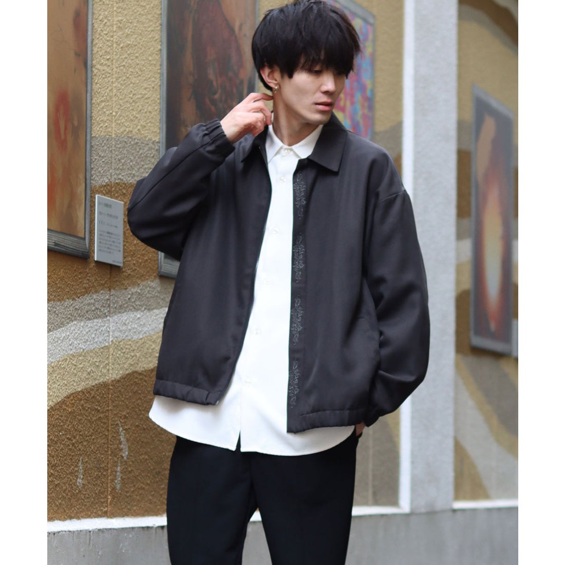 SITRY 比翼 フロント 刺繍 ブルゾン ドリズラー ジャケット アウター