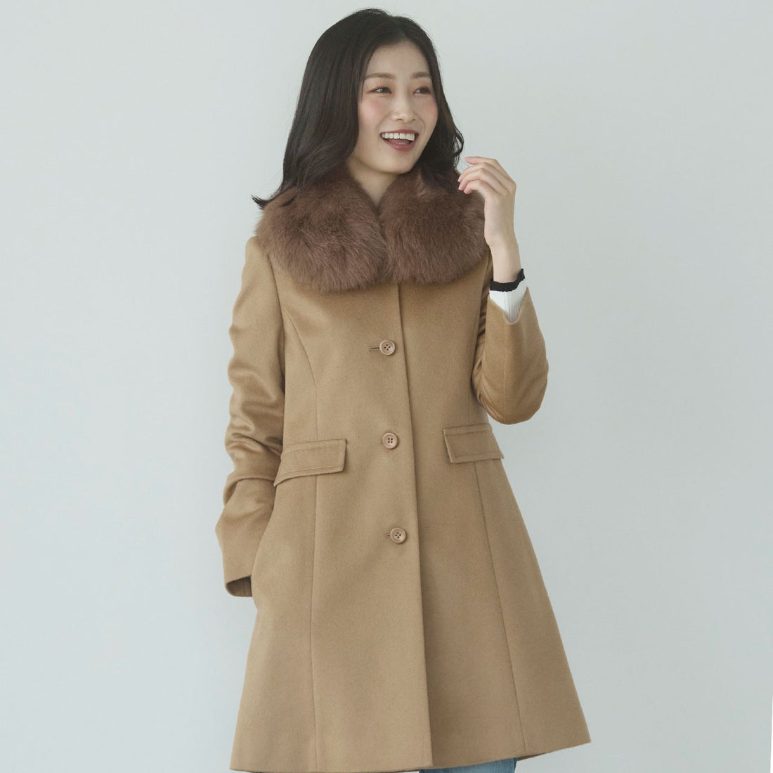 サンキョウショウカイ 三京商会 カシミヤ100％コートフォックスファー