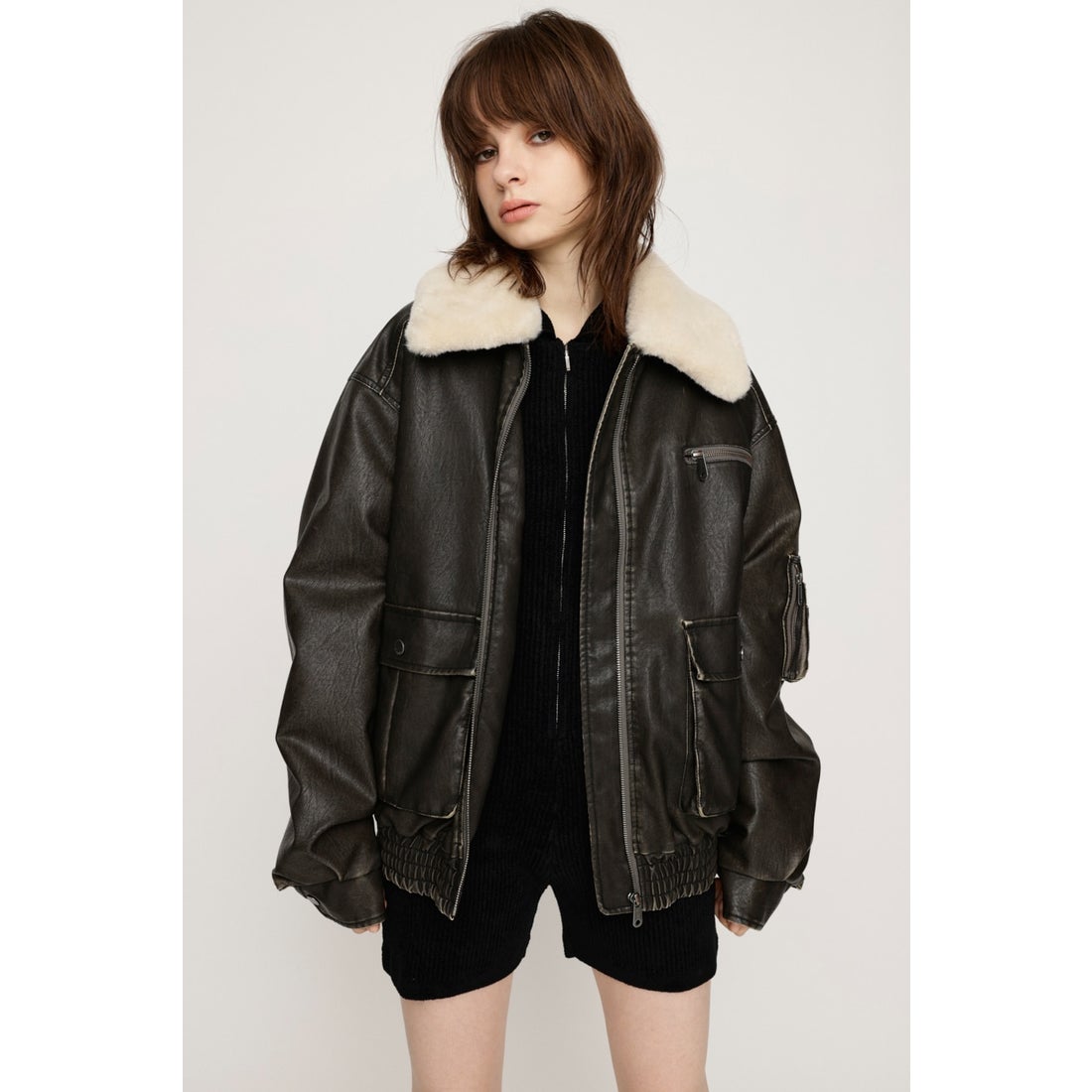 SLY VINTAGE F／LEATHER S／ブルゾン BLK -ファッション通販 FASHION