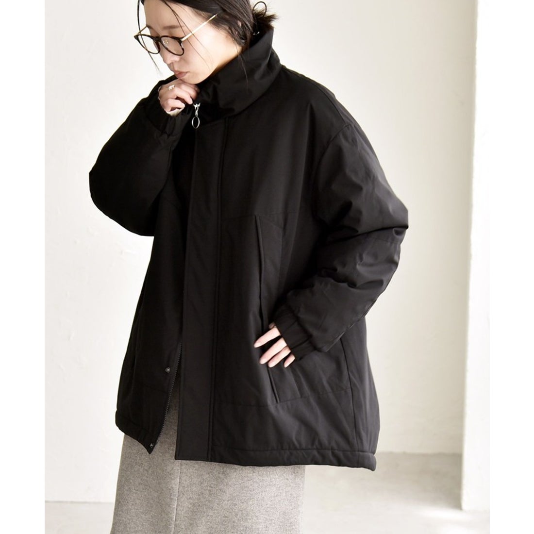 quaranciel:〈撥水加工〉中綿 スタンドカラー ダブル ジップ