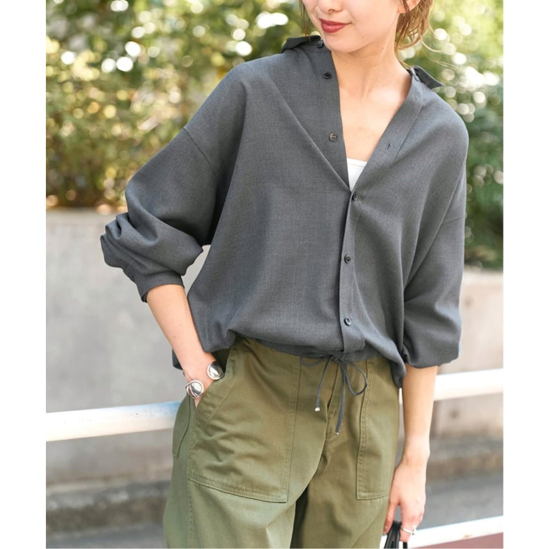 スピック＆スパン Spick & Span ウールライクヘムギャザーシャツ