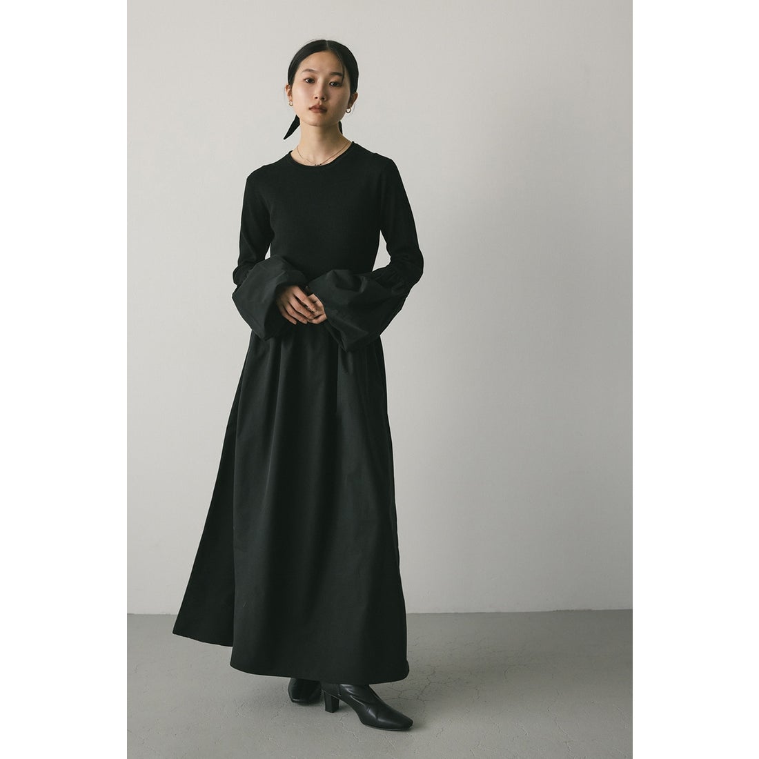 STYLEMIXER コクーンスリーブコンビネーションニットワンピース BLK