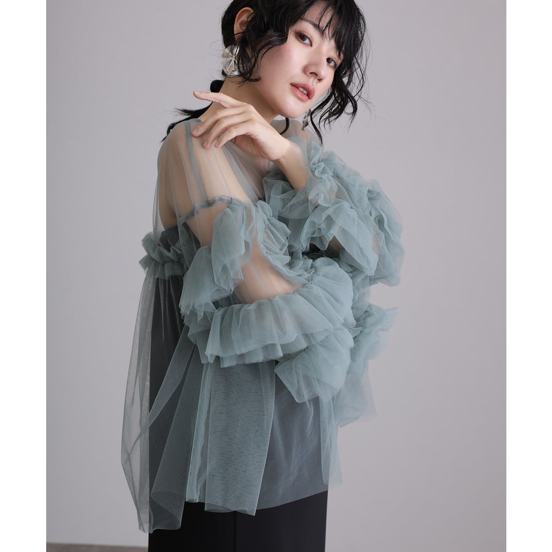 プールヴー PourVous ギャザーチュールトップス フォーマル ワンピース