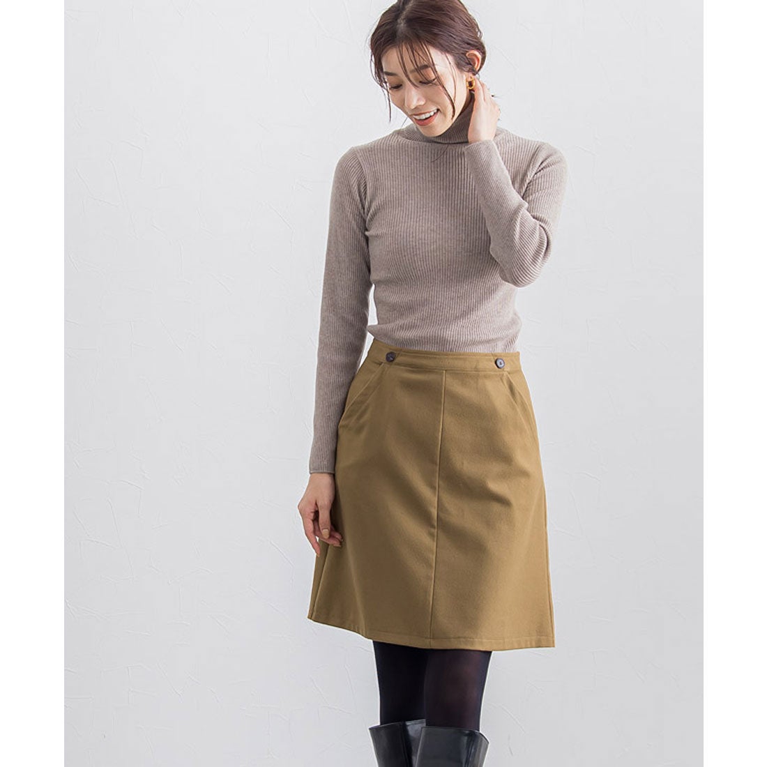 Pierrot ウールタッチミニスカート （キャメル） -靴＆ファッション