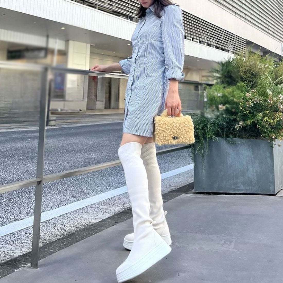 プラスダイアナ ＋diana 【撥水加工】ストレッチニーハイブーツ