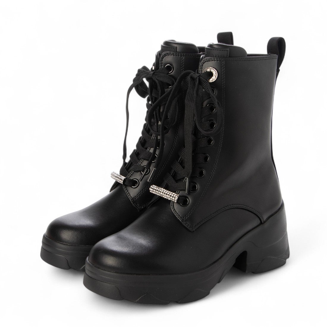 プラスダイアナ ＋diana 【軽量】厚底レースアップショートブーツ （黒