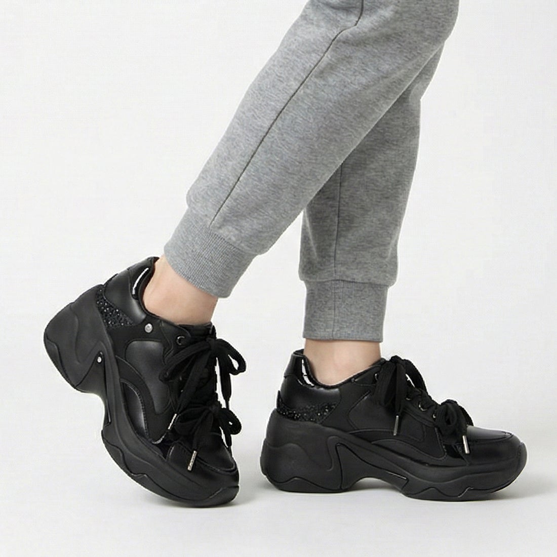 プラスダイアナ ＋diana ビジュー付き ダブルリボン厚底スニーカー