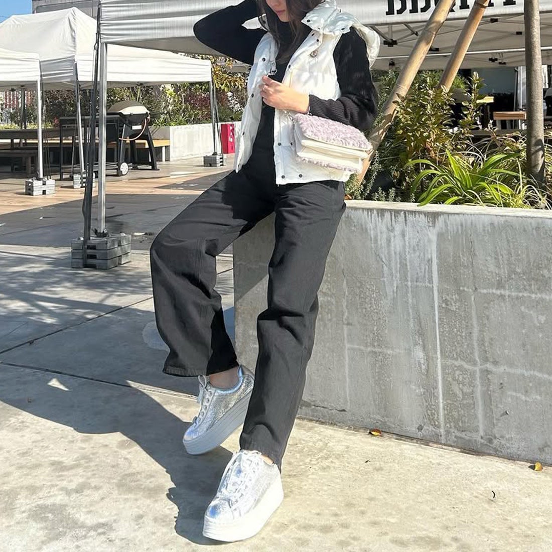 プラスダイアナ ＋diana 厚底プラットフォームスニーカー （シルバー箔