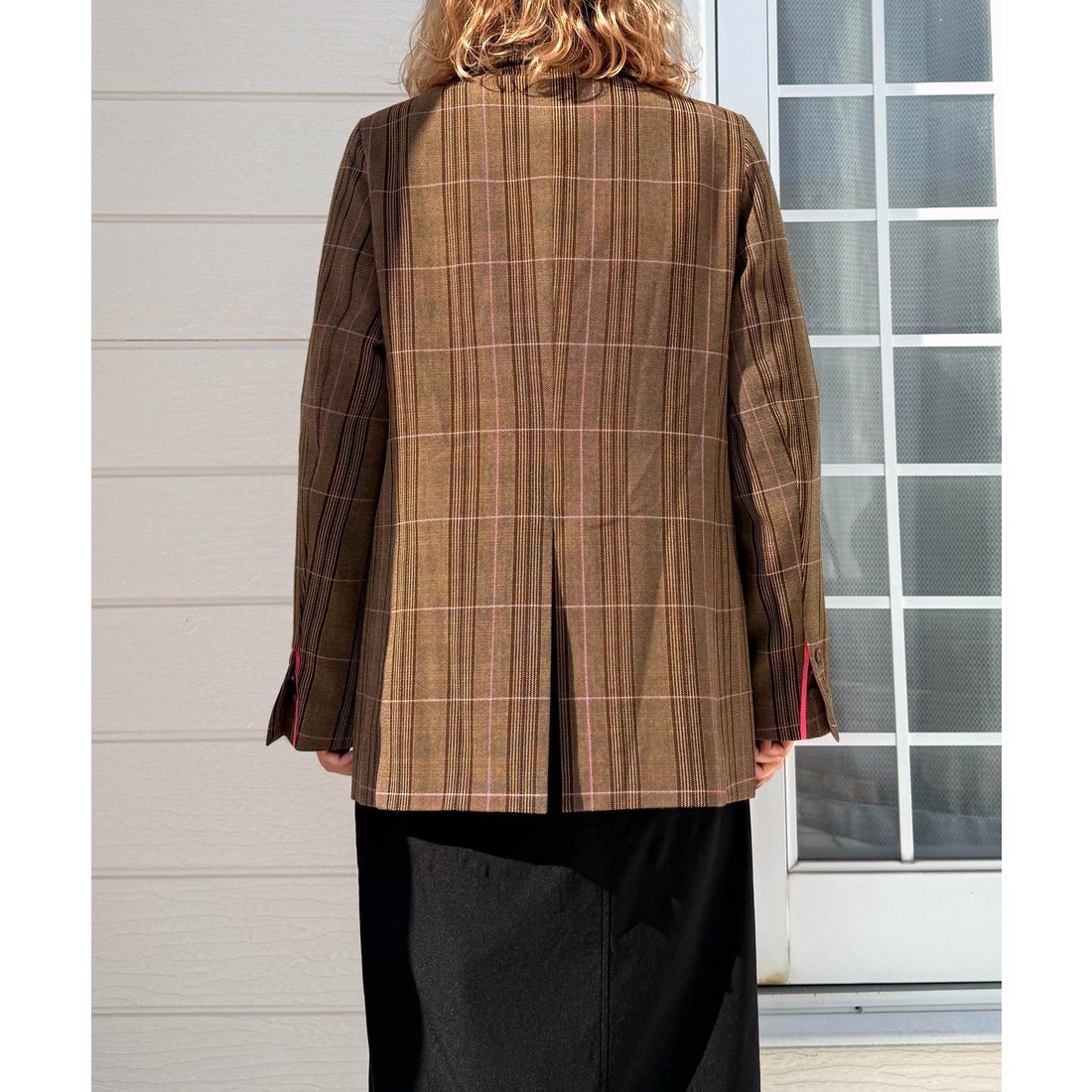 キュー Q ダブルブレストチェックジャケット （ブラウンチェック