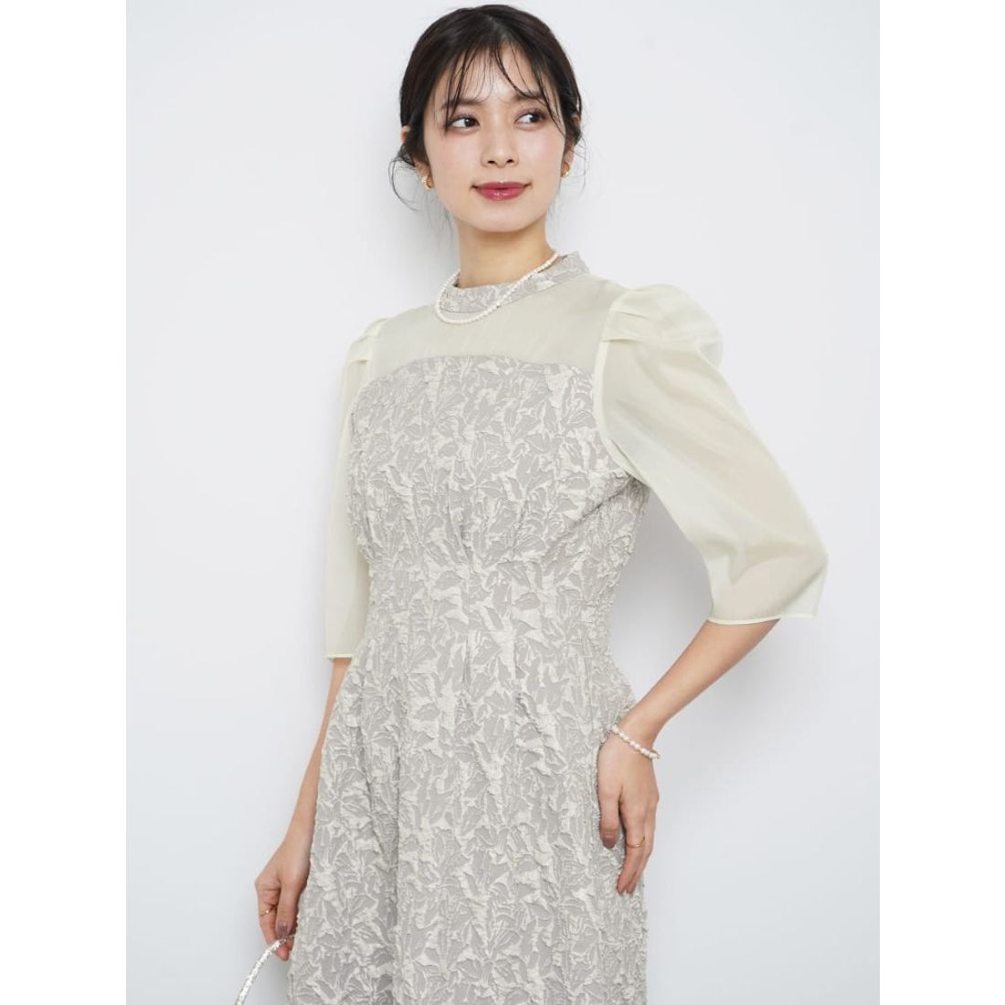 リルフェテ Rire Fete ふくれジャガードバックリボンドレス （ベージュ