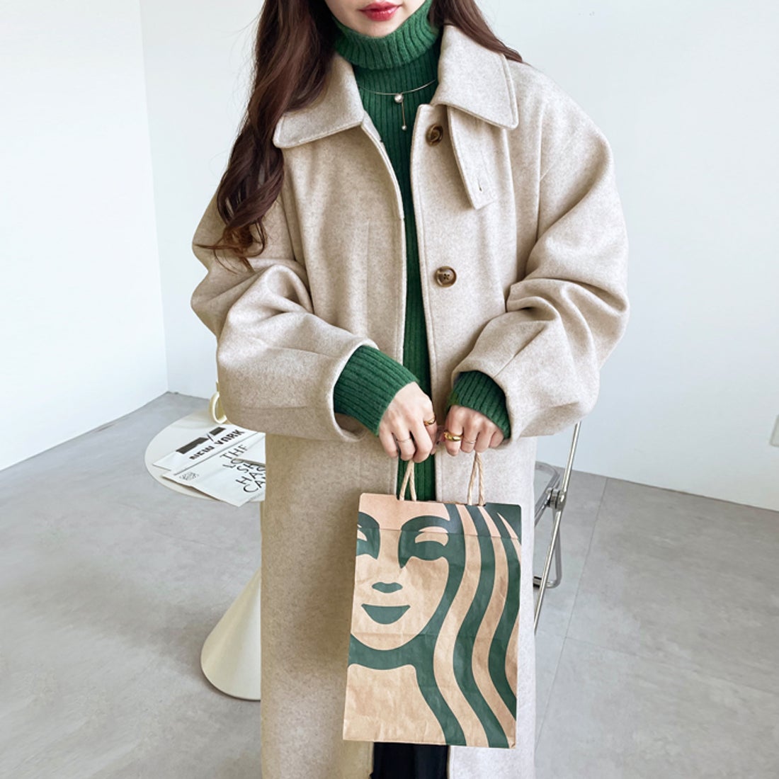 ジーラ GeeRA 2WAYカラーフェイクウールコート （杢グレー