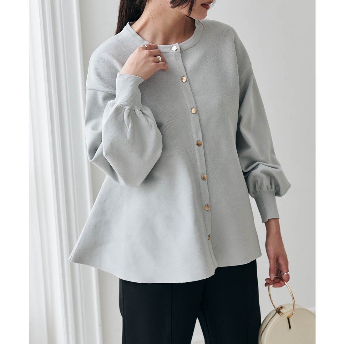 ラナン RANAN ペプラムチュニックカーデ （ライトグレー