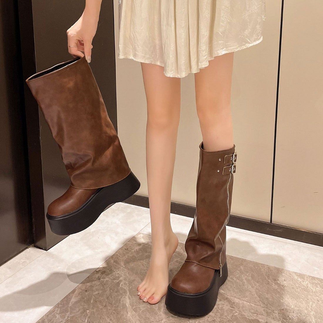 ロディック Rodic レディース ロングブーツ （ブラウン