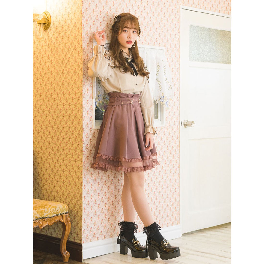 ロジータ ROJITA クロスフレア2段フレアスカート （ピンクブラウン