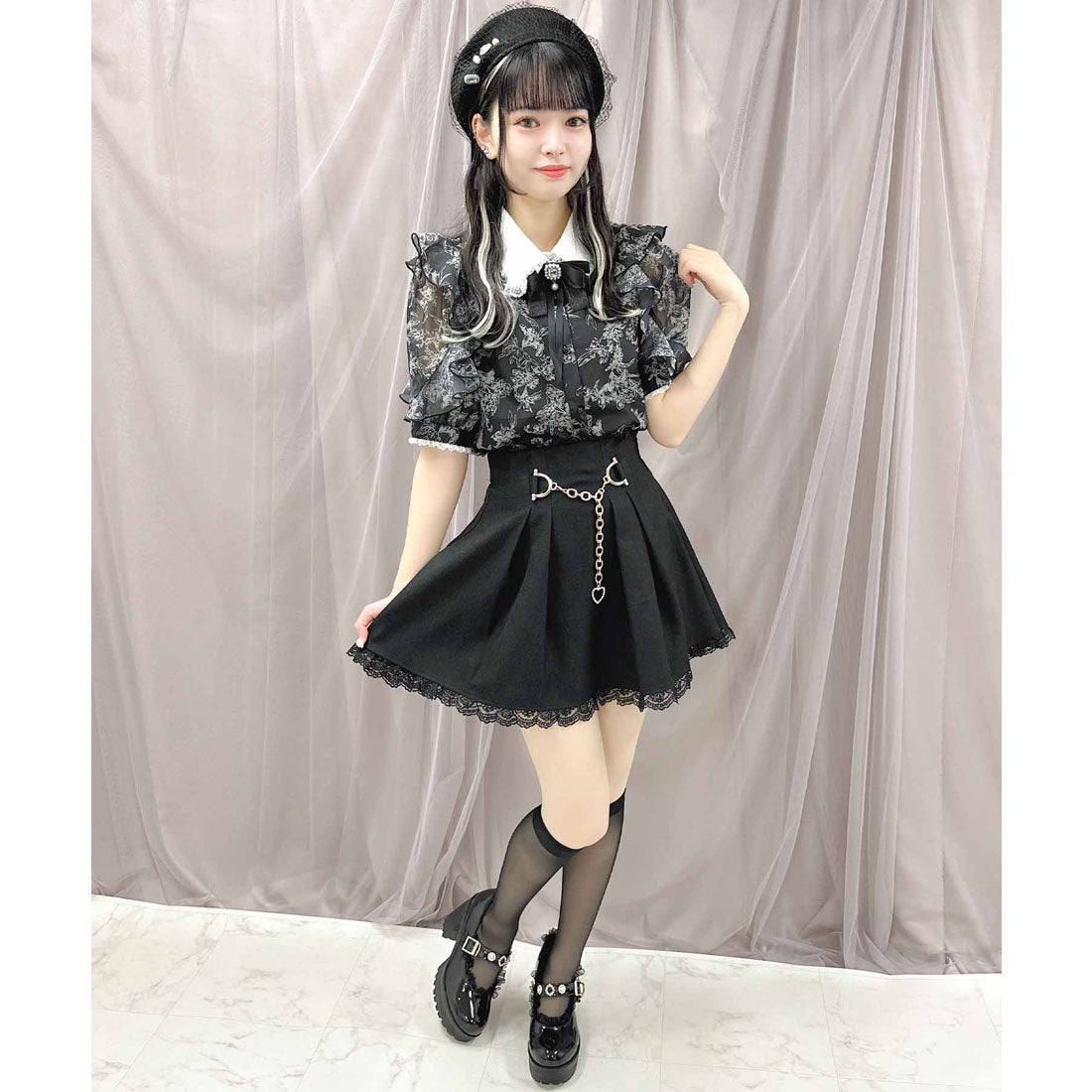 ロジータ ROJITA 花柄シアーブラウス （ブラック） -靴＆ファッション