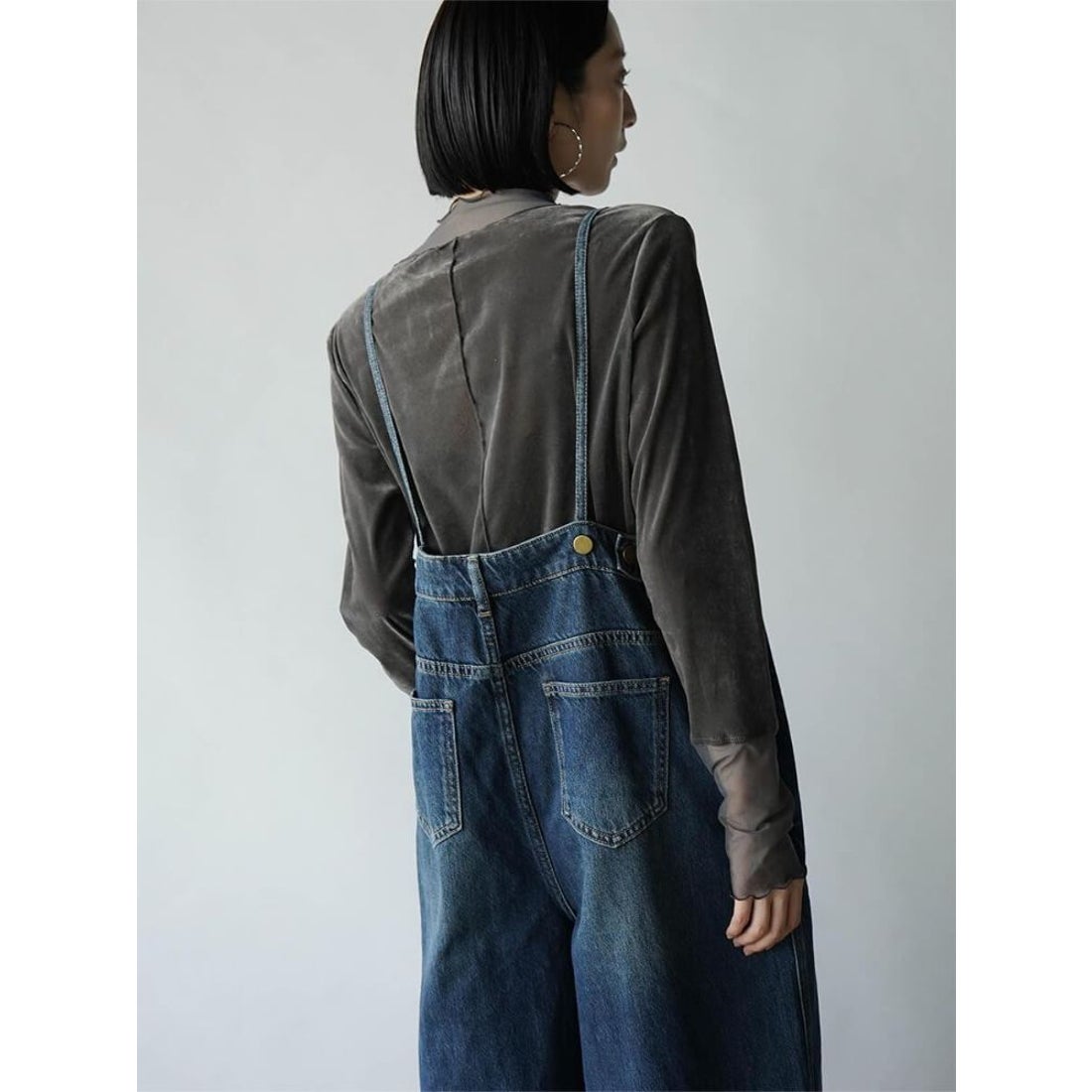 ラディエイト RADIATE アシメフロントデニムオーバーオール （グレー