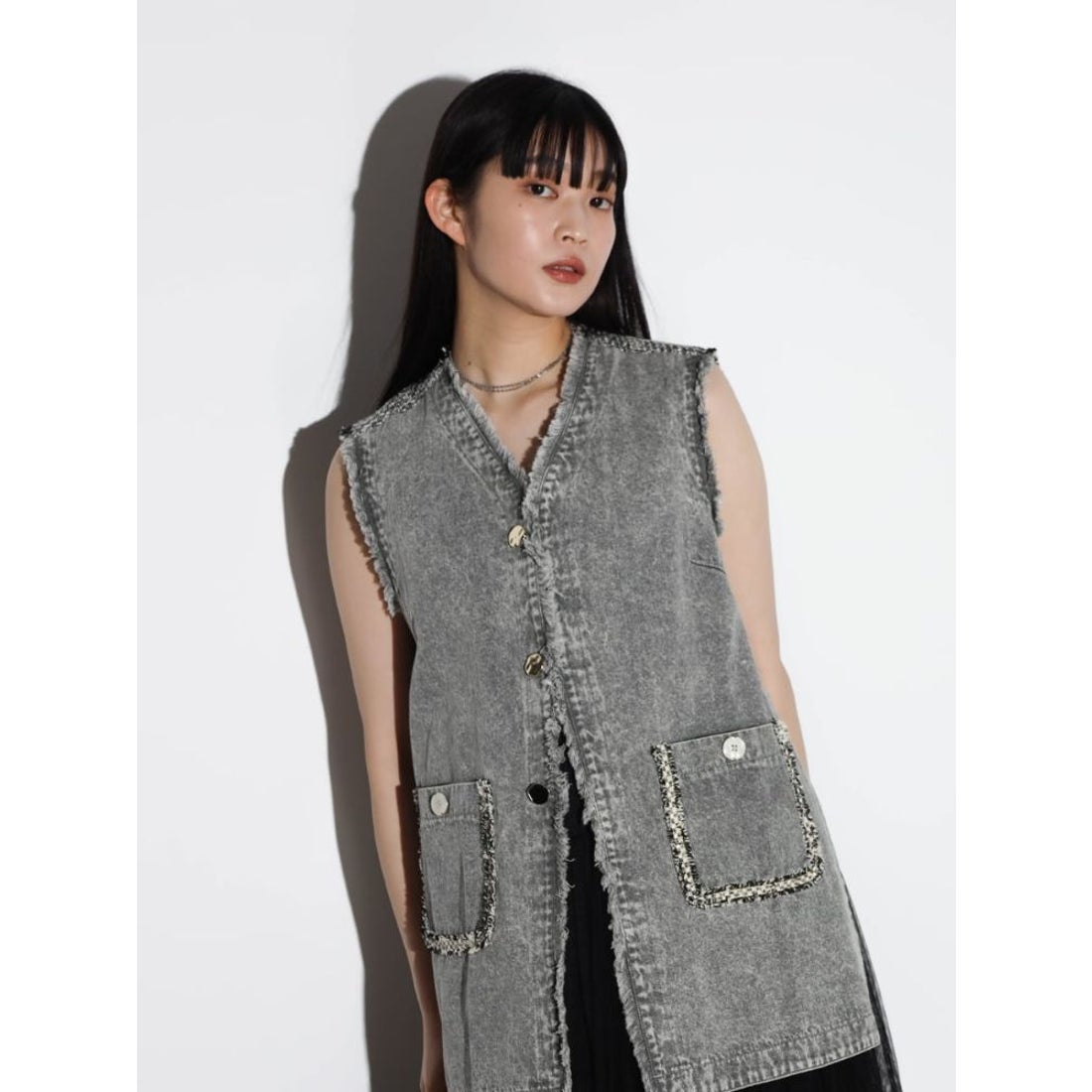 ラディエイト RADIATE ツイードドッキングデニムベスト （ライトグレー