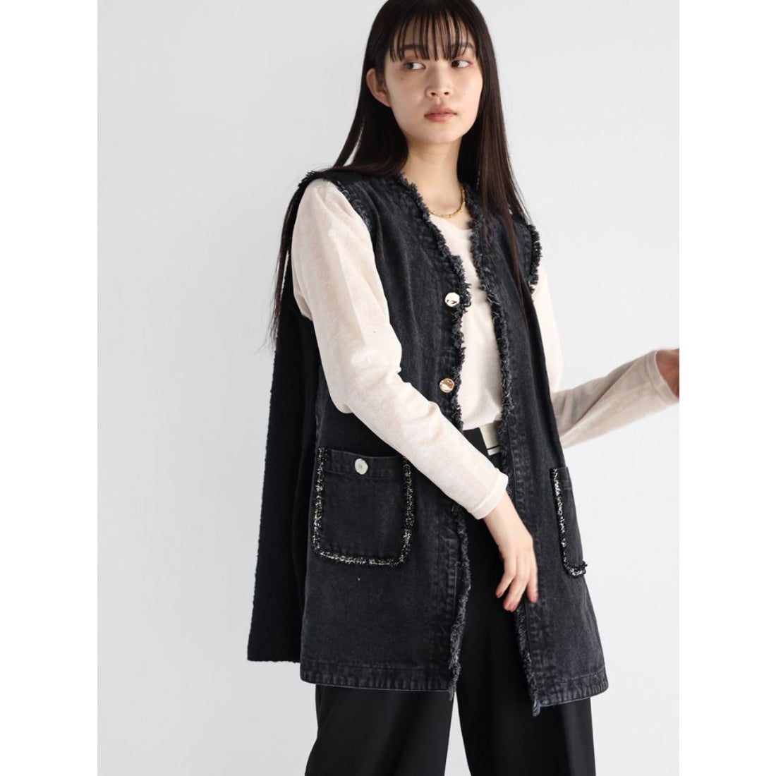 ラディエイト RADIATE ツイードドッキングデニムベスト(Charcoal Gray